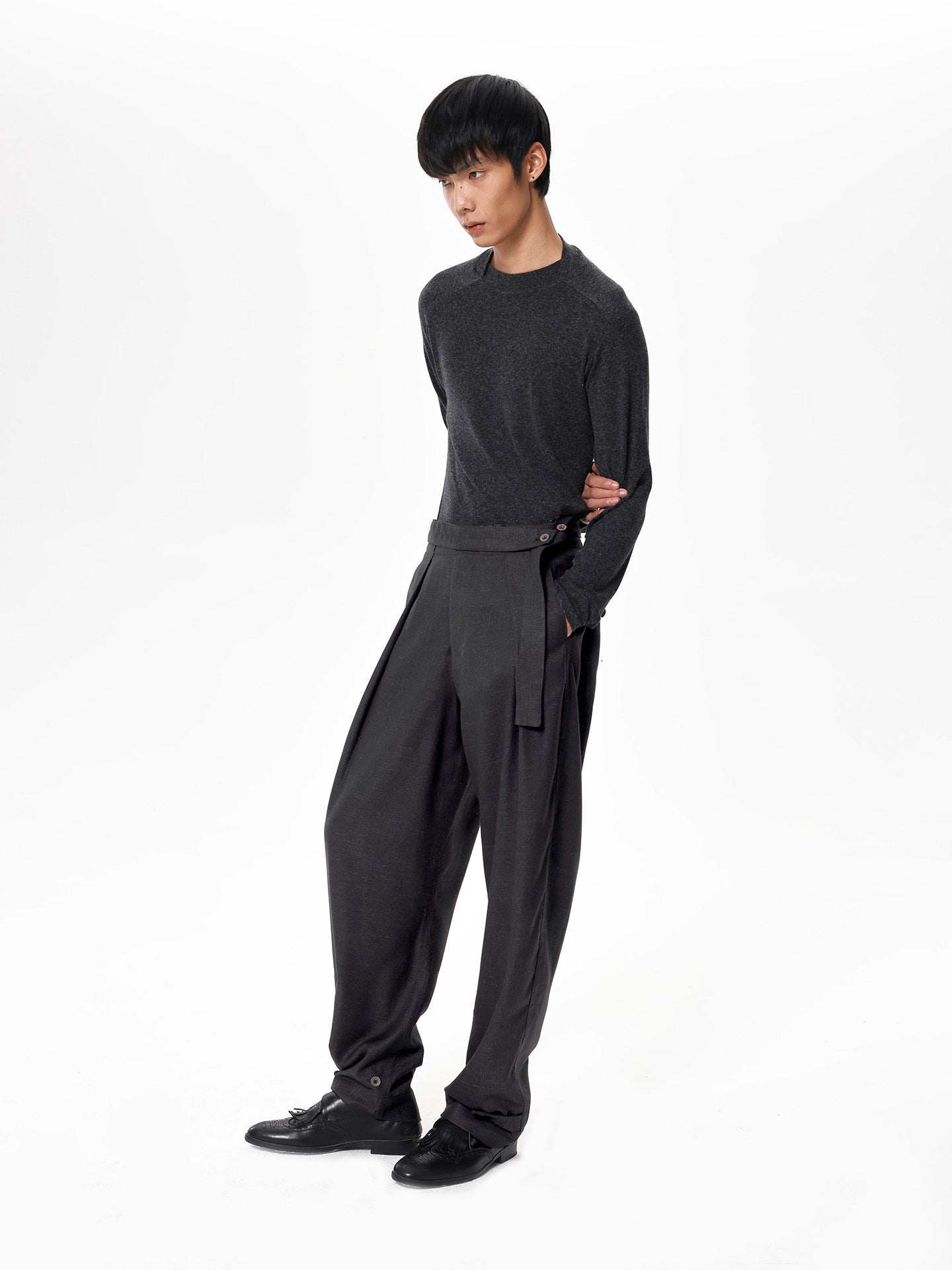 Linen-textured Casual Pants