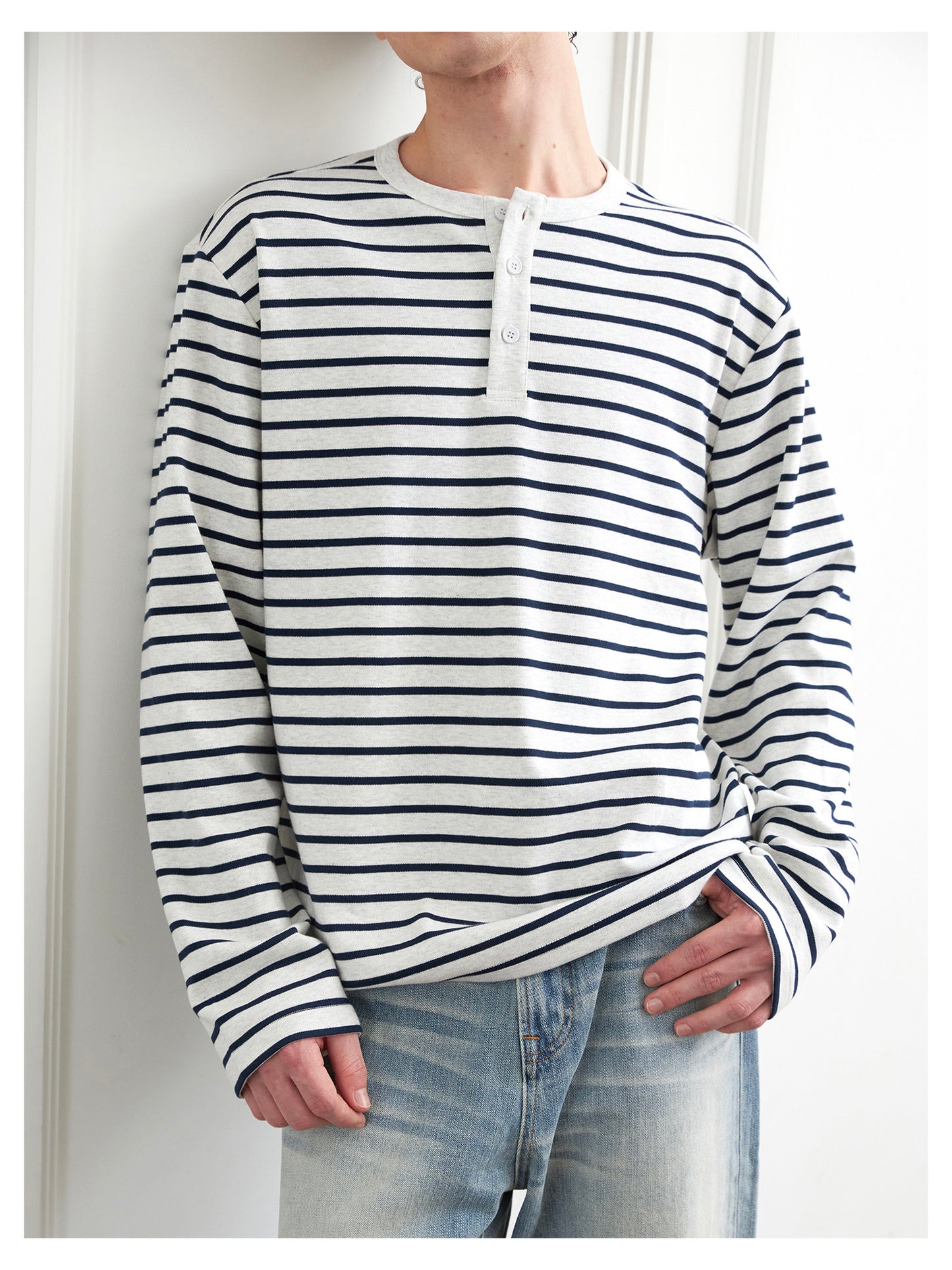 Striped Henley Collar T-Shirt
