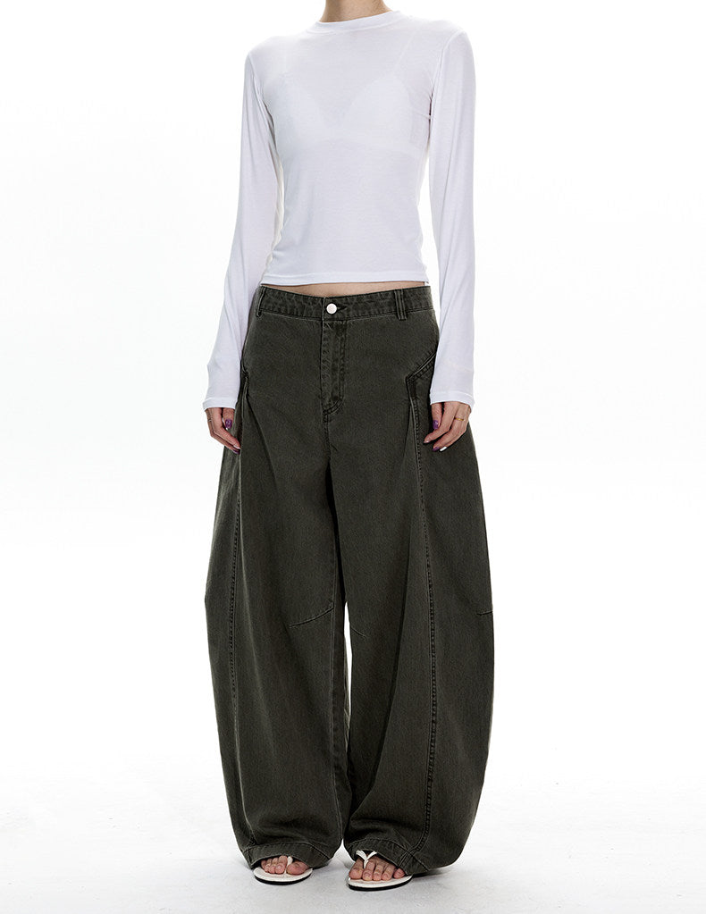 Deconstructed Wash Curved Blade Casual Pants
