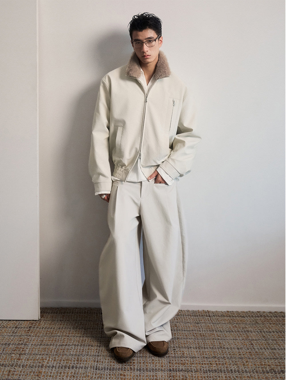 High-Waisted Single-Breasted Casual Pants