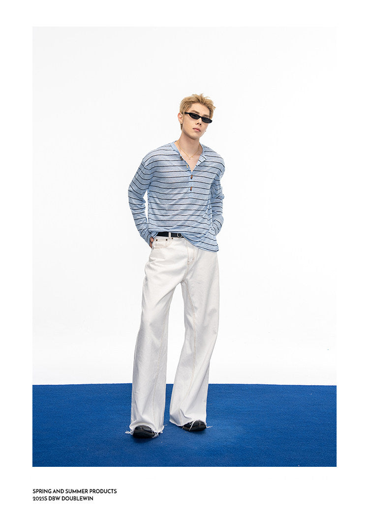 Striped Henley-Neck T-Shirt
