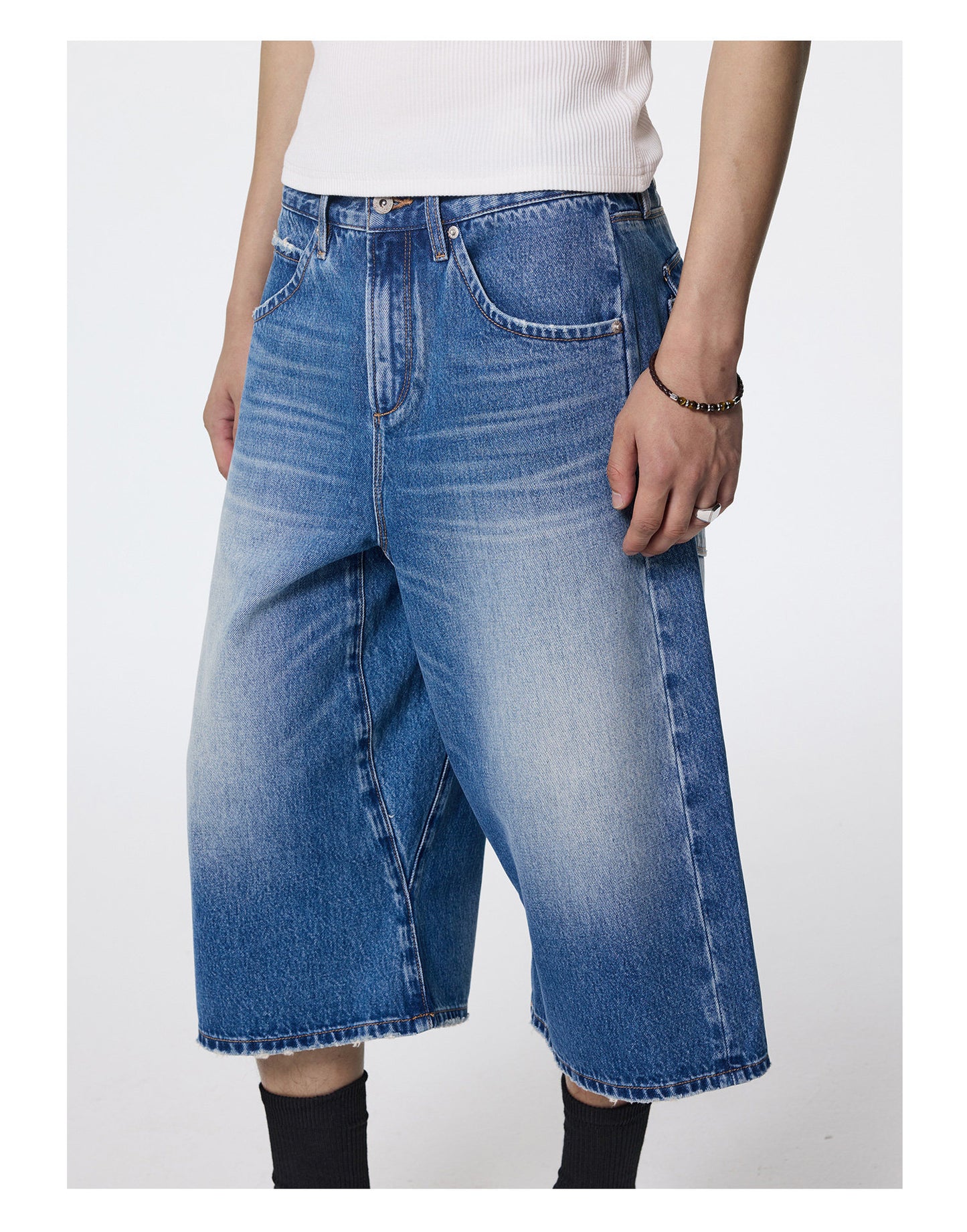 Retro Engineer Paris Button Denim Shorts