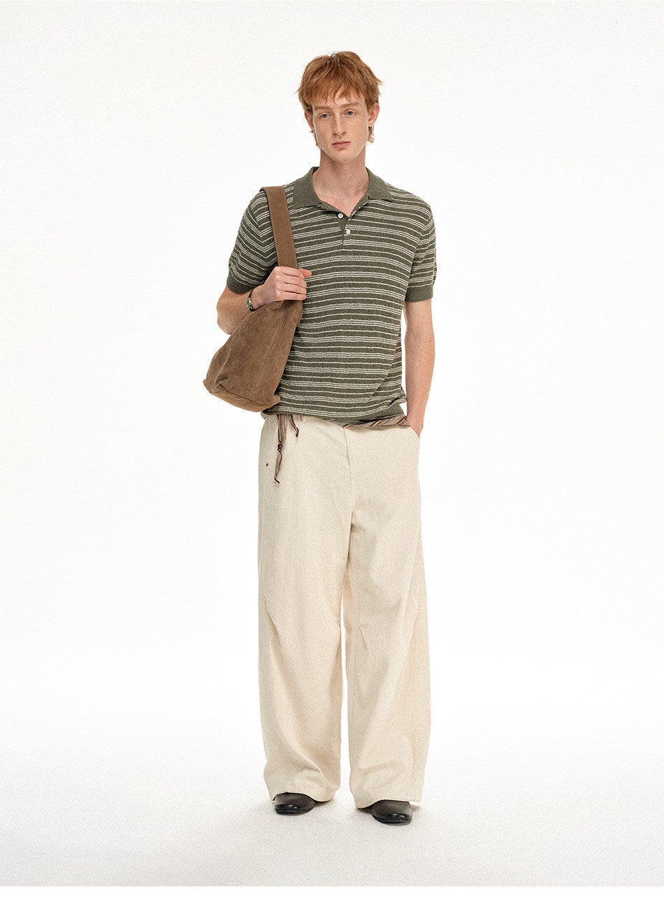 Linen Polo Shirt with Stripes