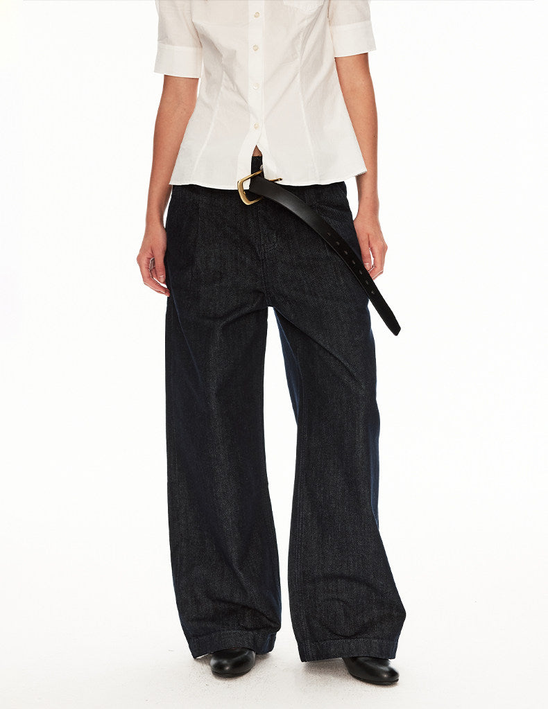 Minimalist Beltless Raw Denim Jeans