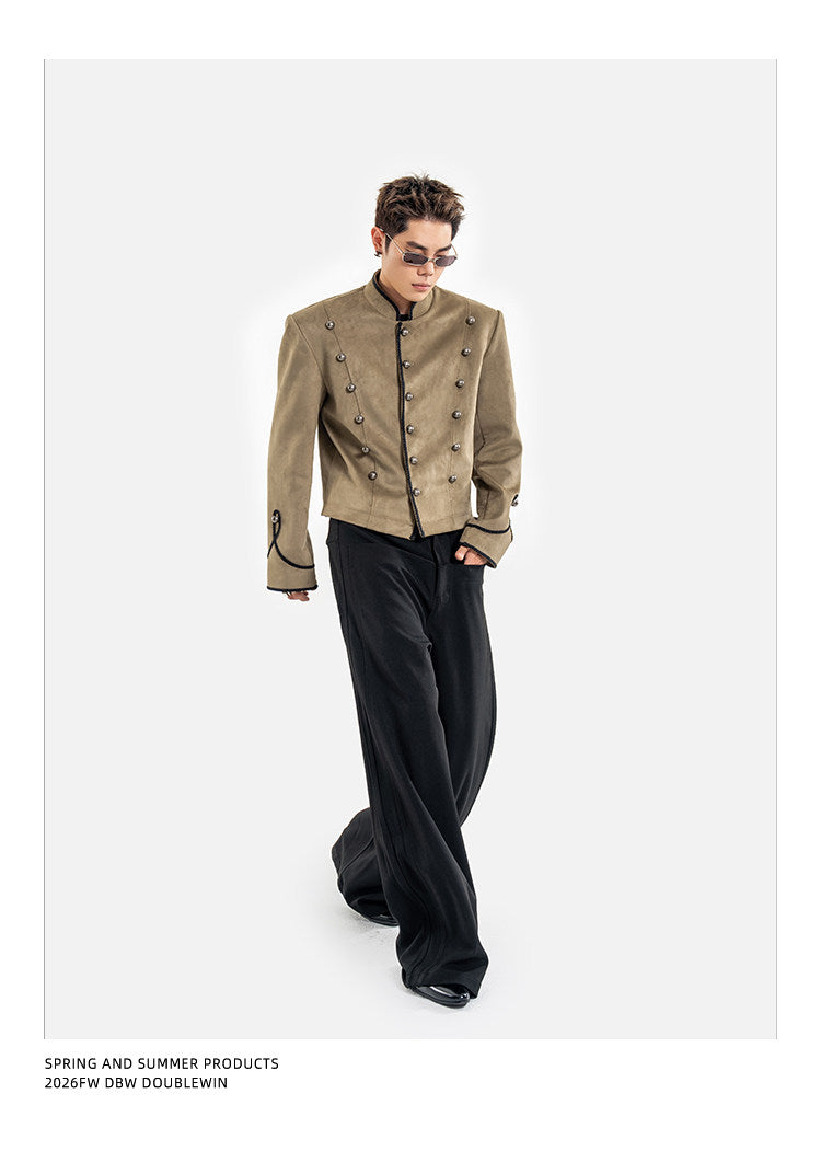 Short Jacket with Stand-Up Collar and Metal Buttons　