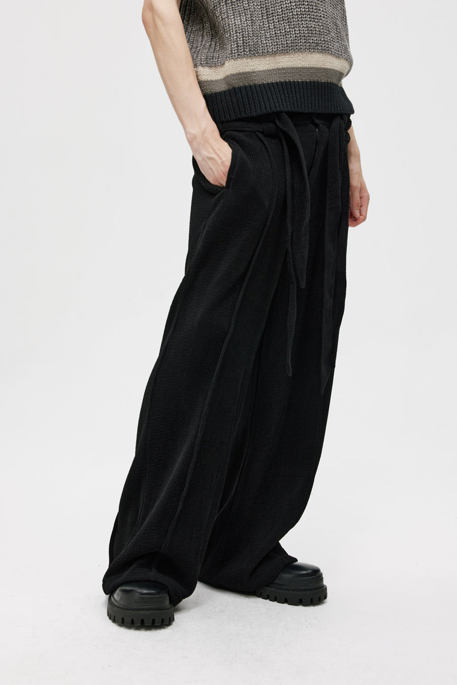 Double Belt Center Seam Wide Pants