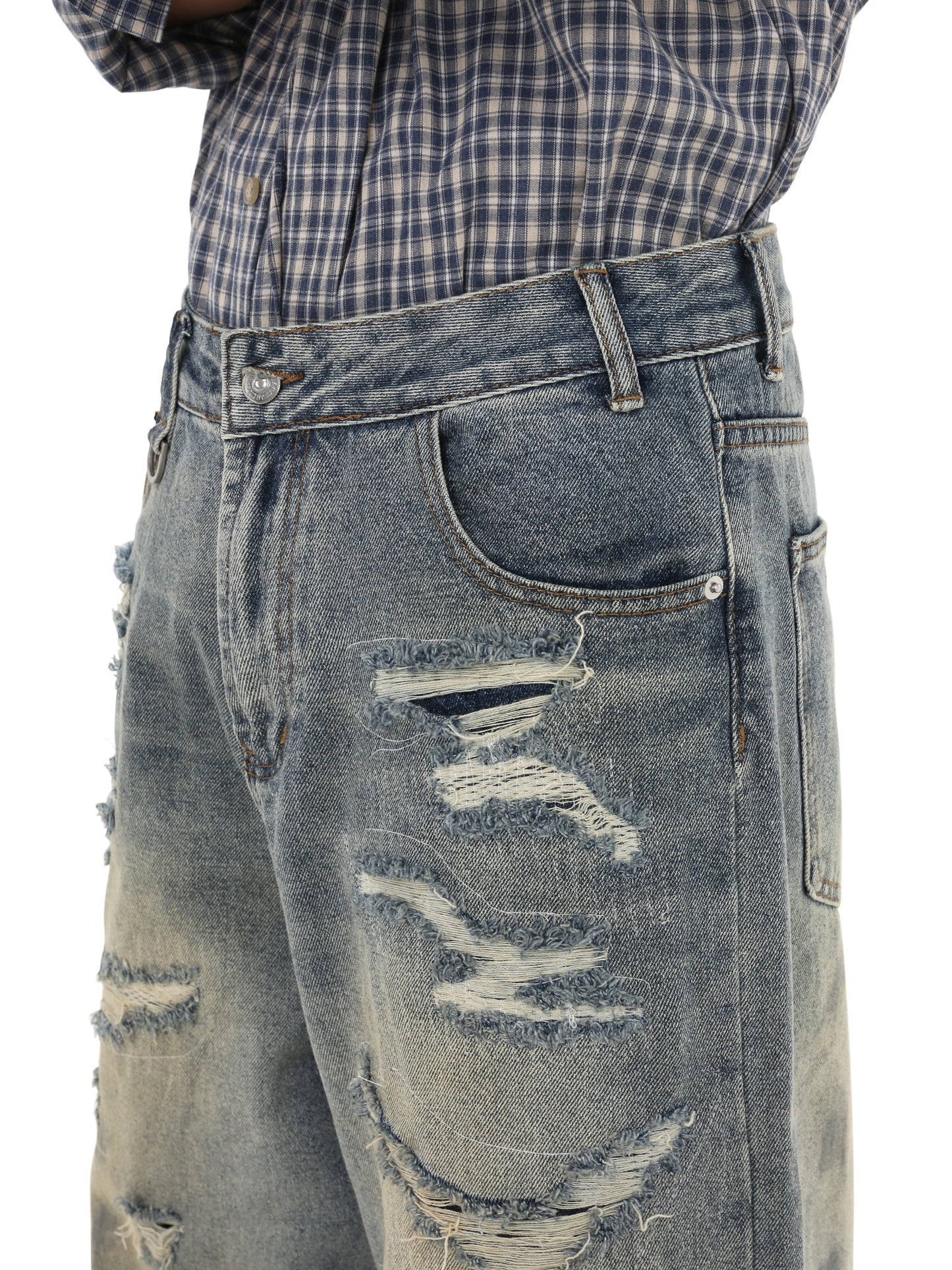 Loose Fit Retro Damaged Washed  Denim Pants