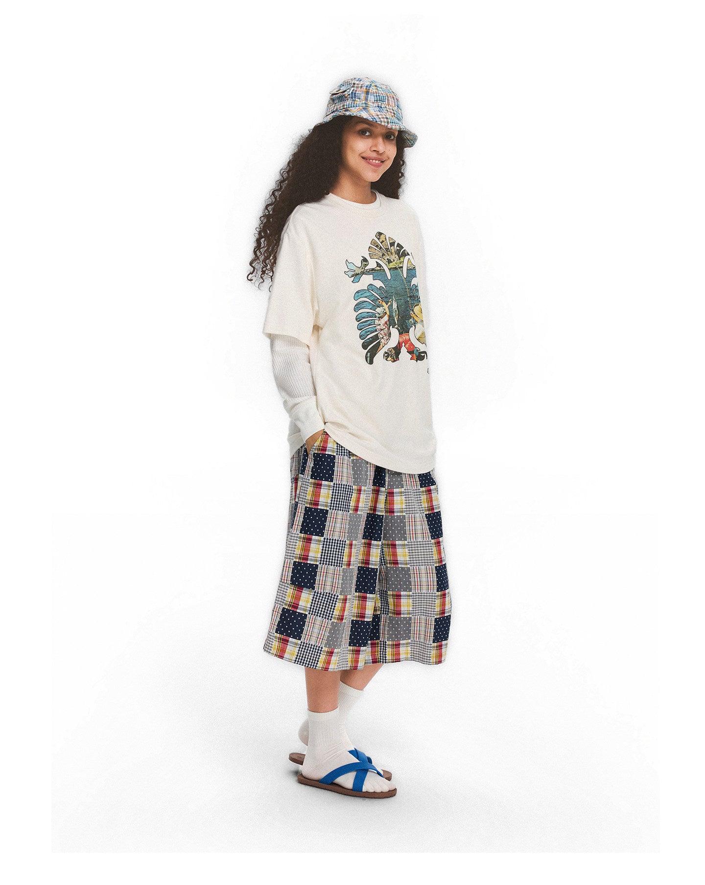 Patchwork Check Pattern Casual Shorts