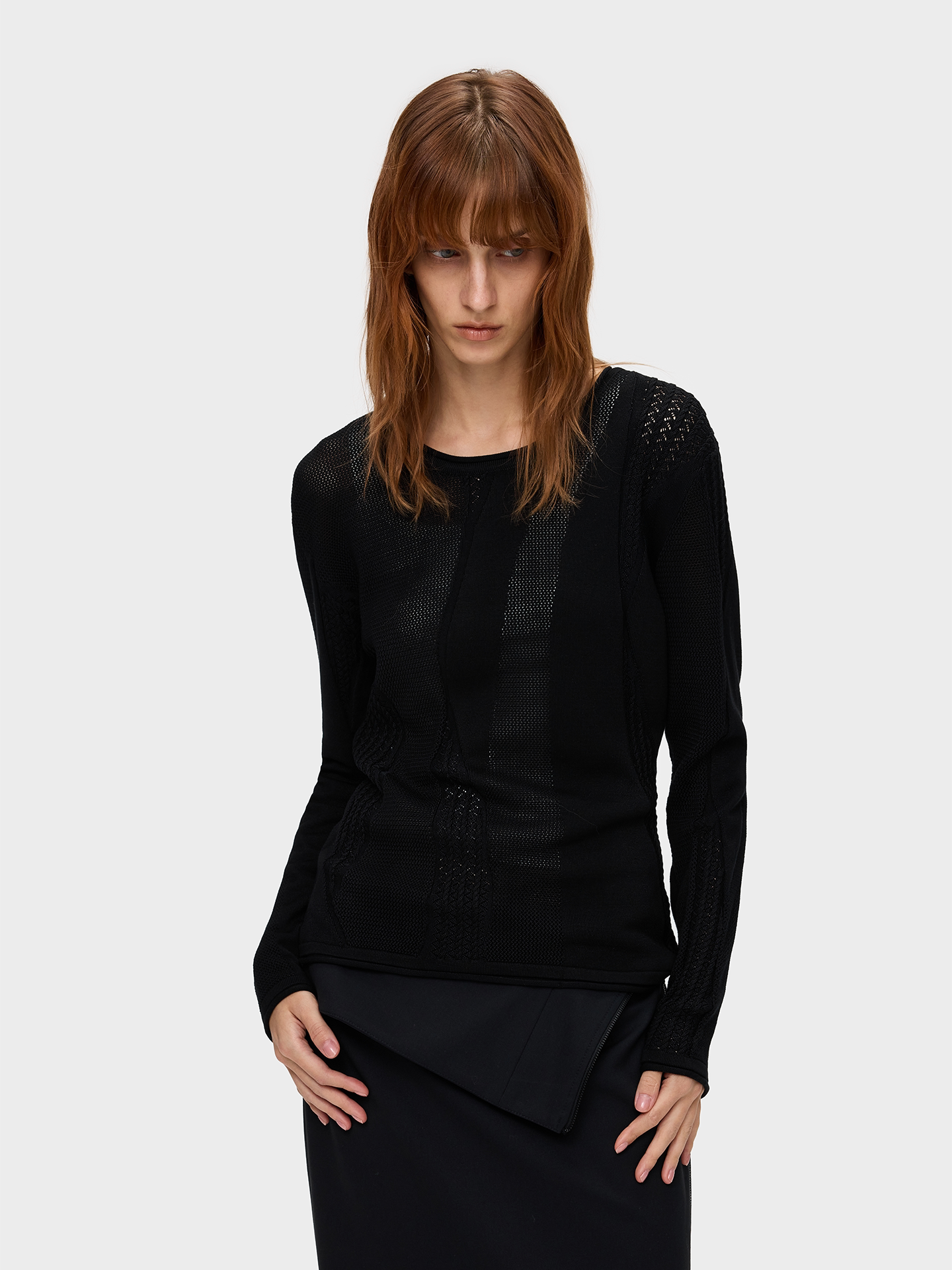 Round-Neck Rolled-Edge Knit Shirt