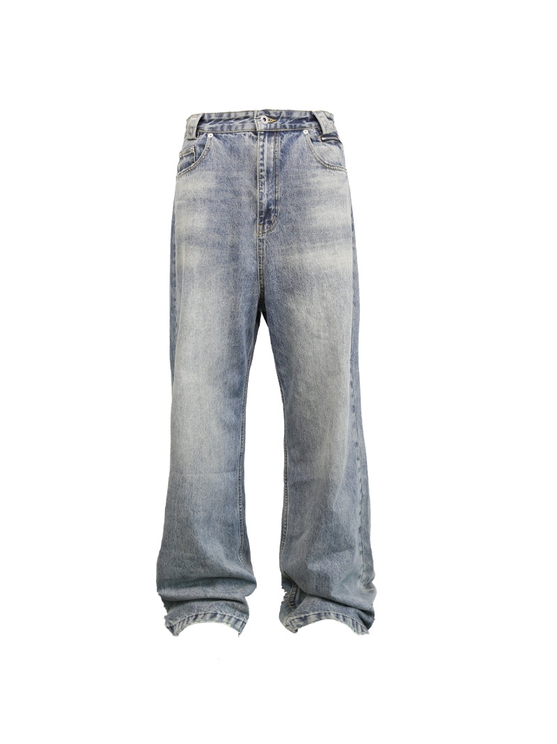 Basic Washed Loose Casual Straight Denim Pants 