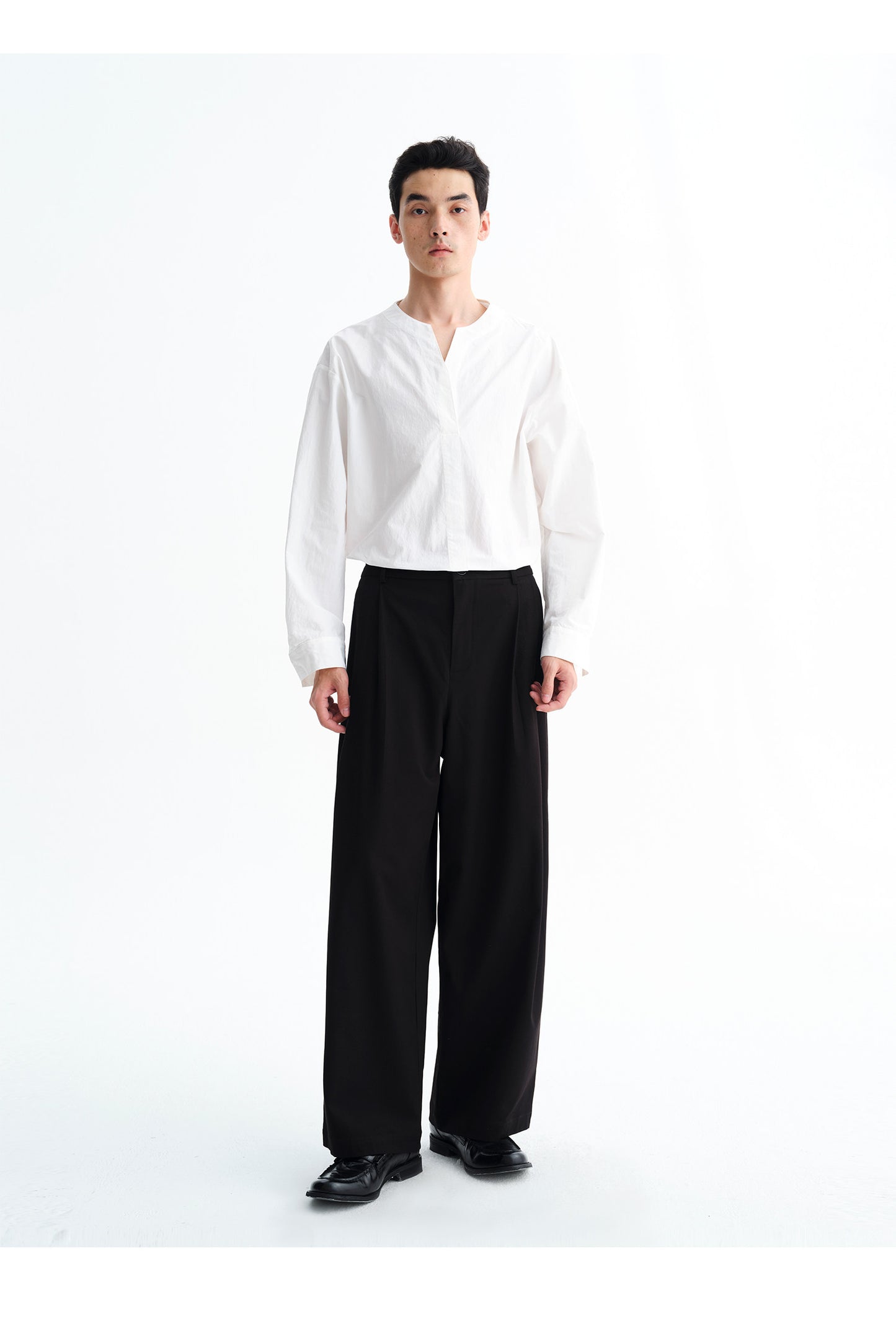 Wool Blend Double-Pleated Casual Pants