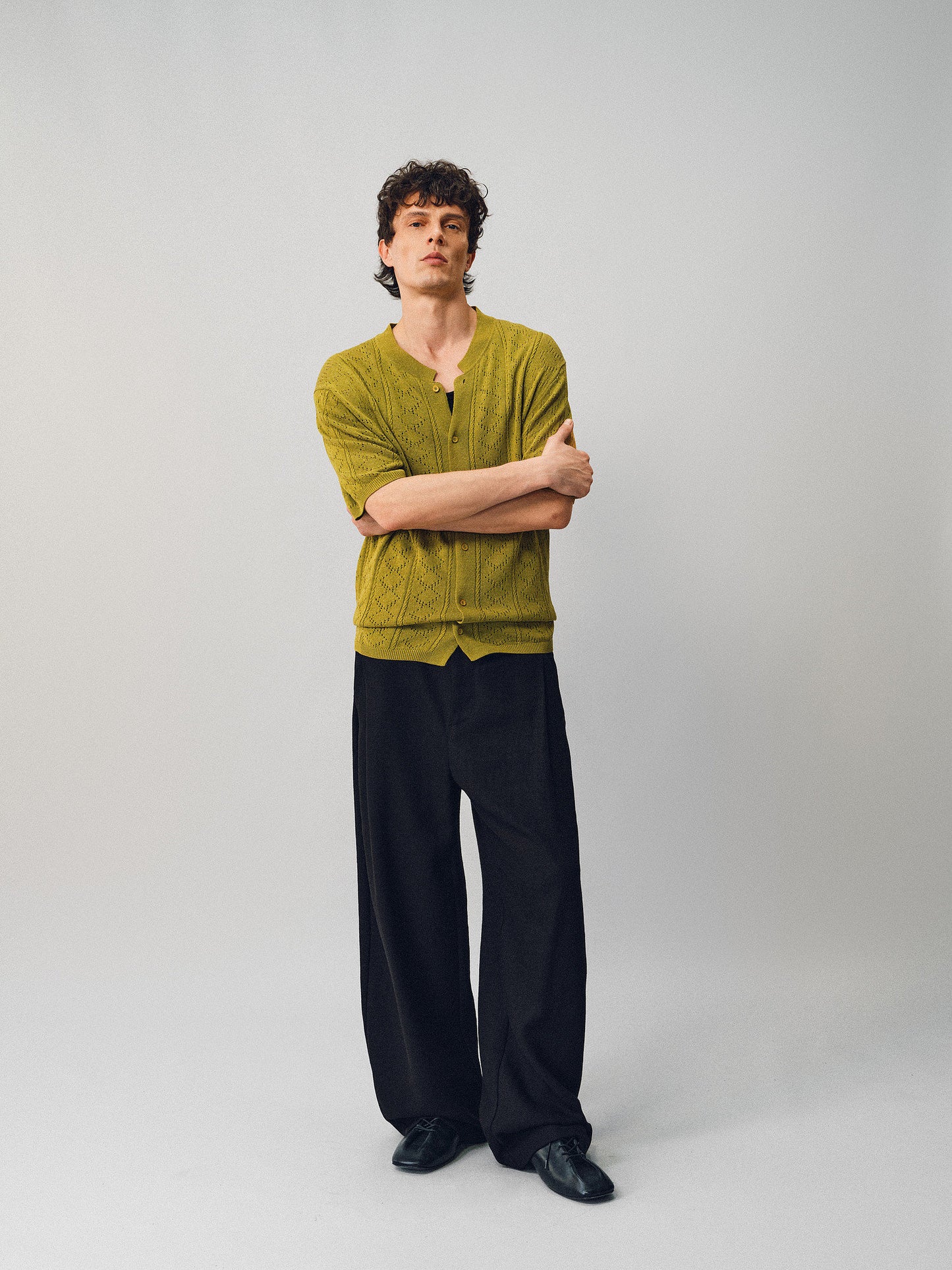 Openwork Linen Knit Shirt