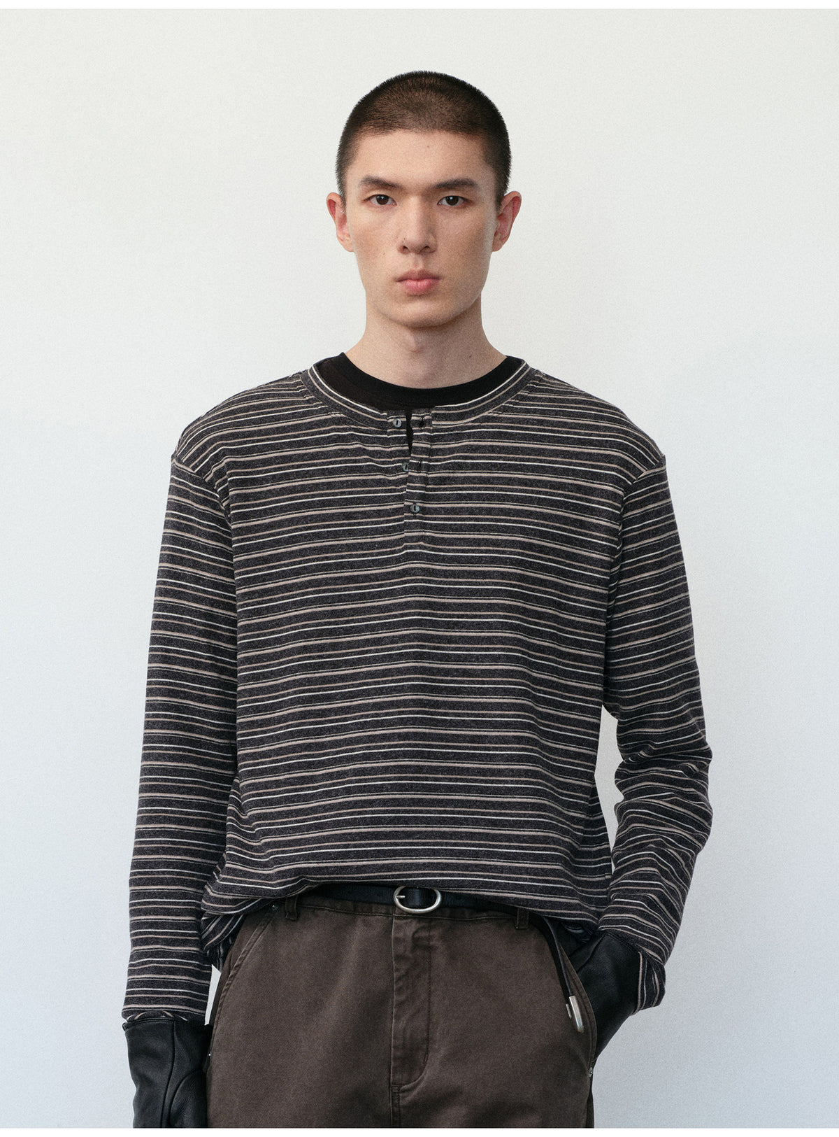 Striped Henley-Neck T-Shirt
