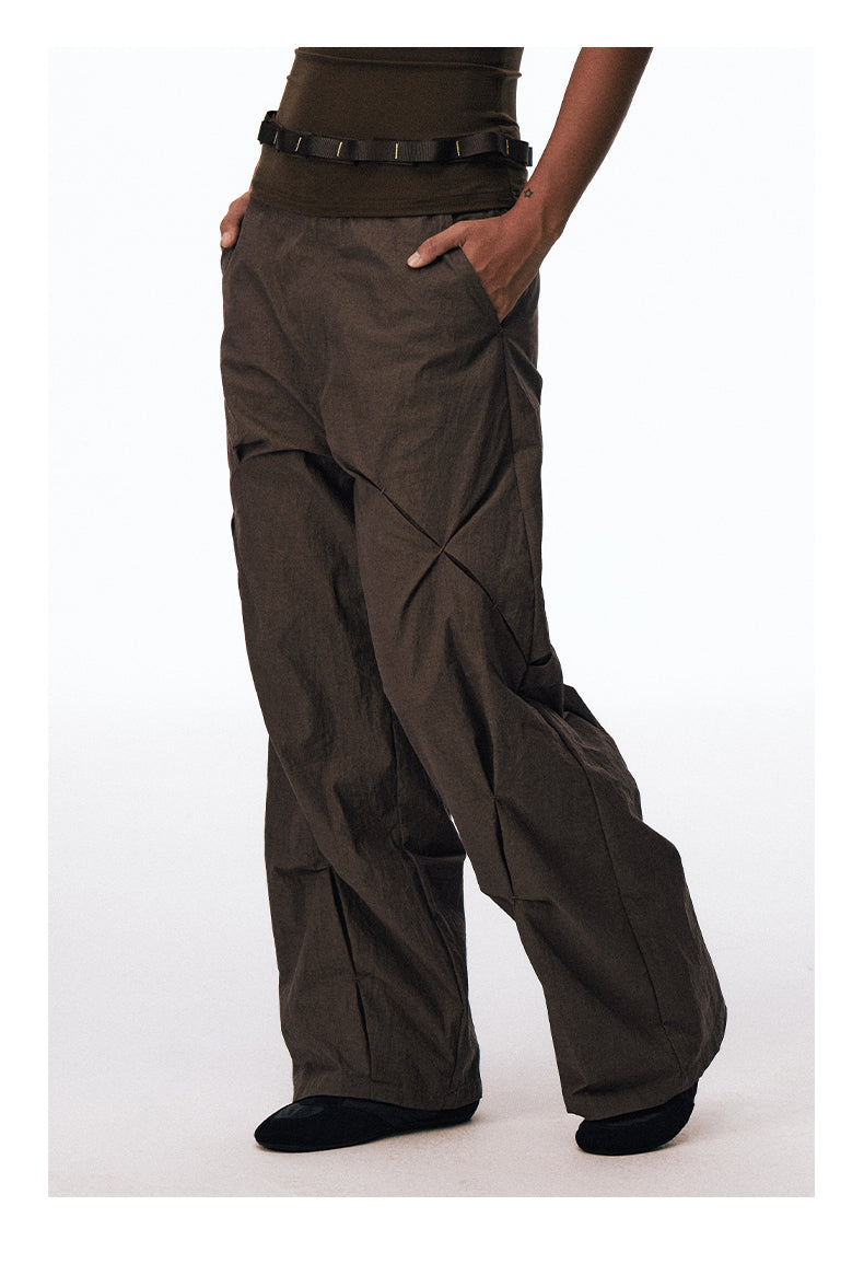Wrinkle-processed loose-fit casual pants
