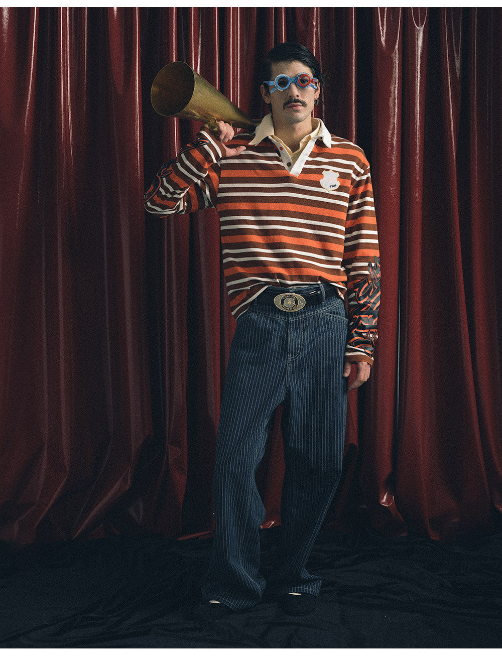 Striped Print Embroidered Polo Shirt