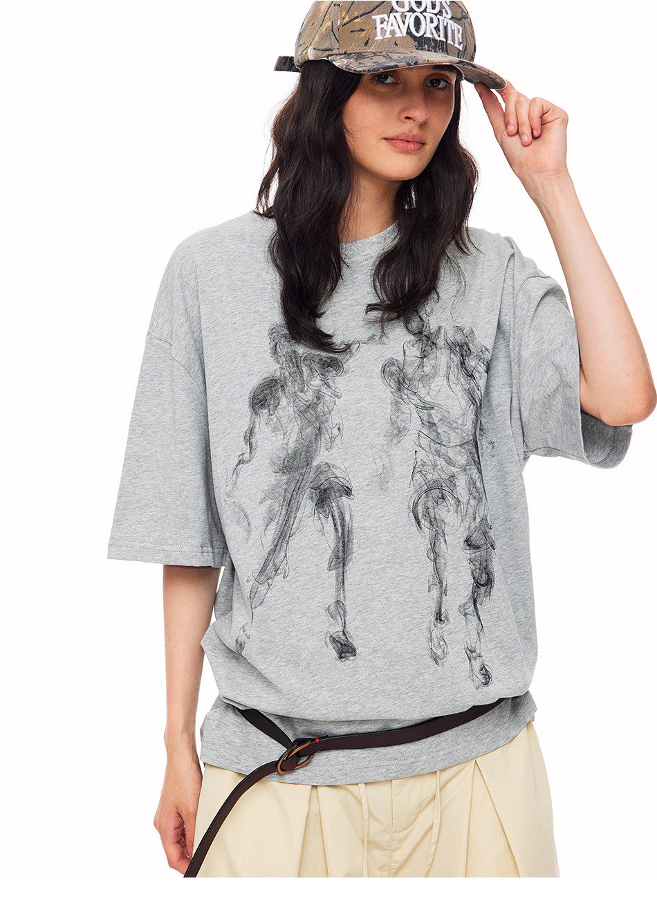 Retro Hand-Painted Print T-Shirts