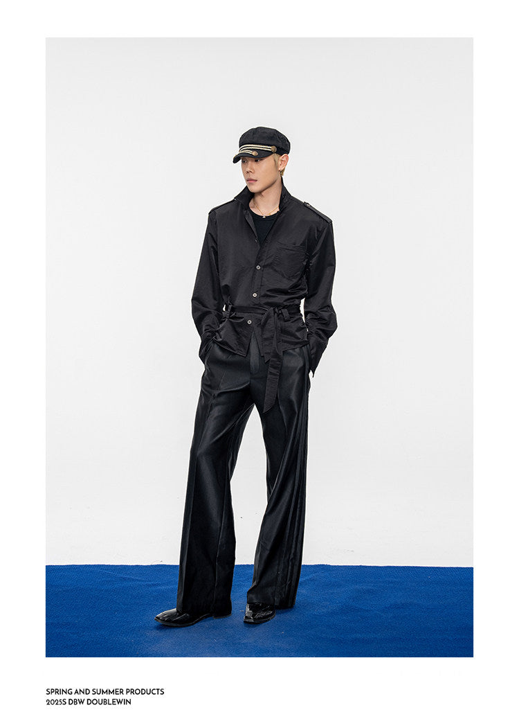 Wide-Shoulder-Pad Straight-Silhouette Shirt