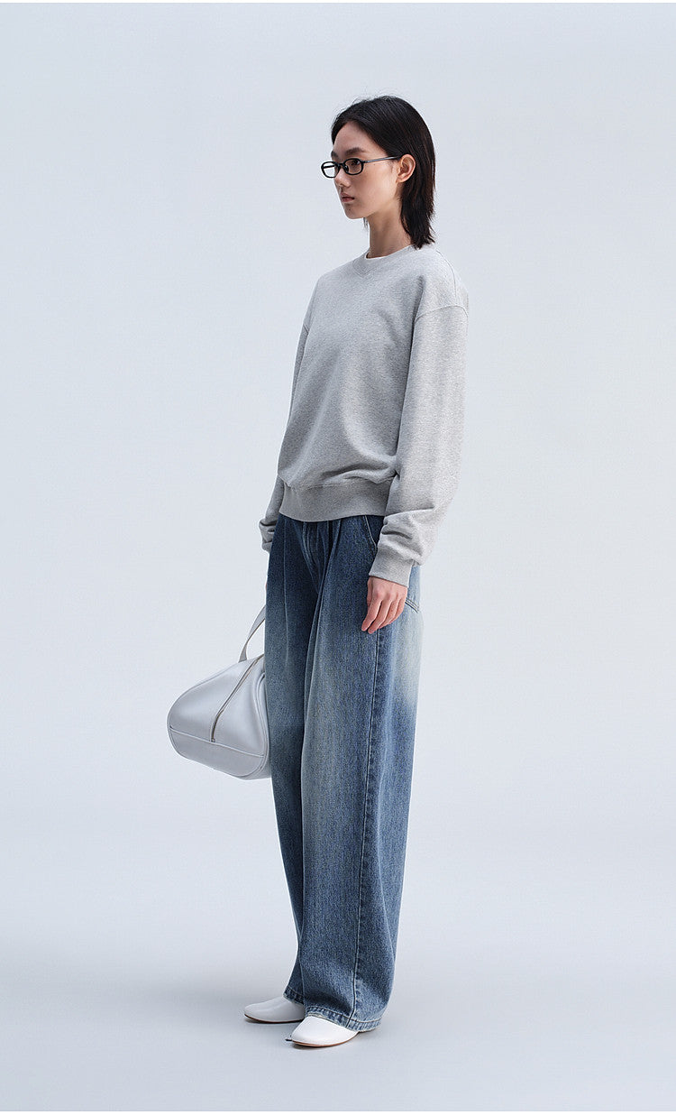 Casual Sweatshirt with Loose Rib Knit