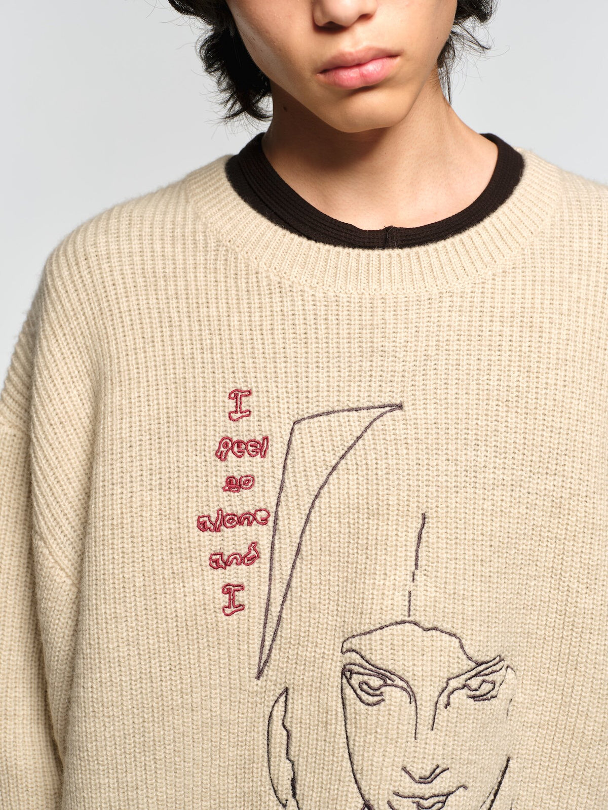 Wool Round-Neck Sweater with Embroidery