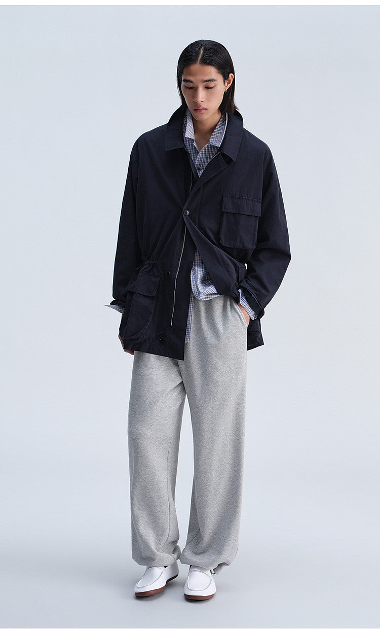 Work Jacket with Waist Drawstring and Relaxed Fit