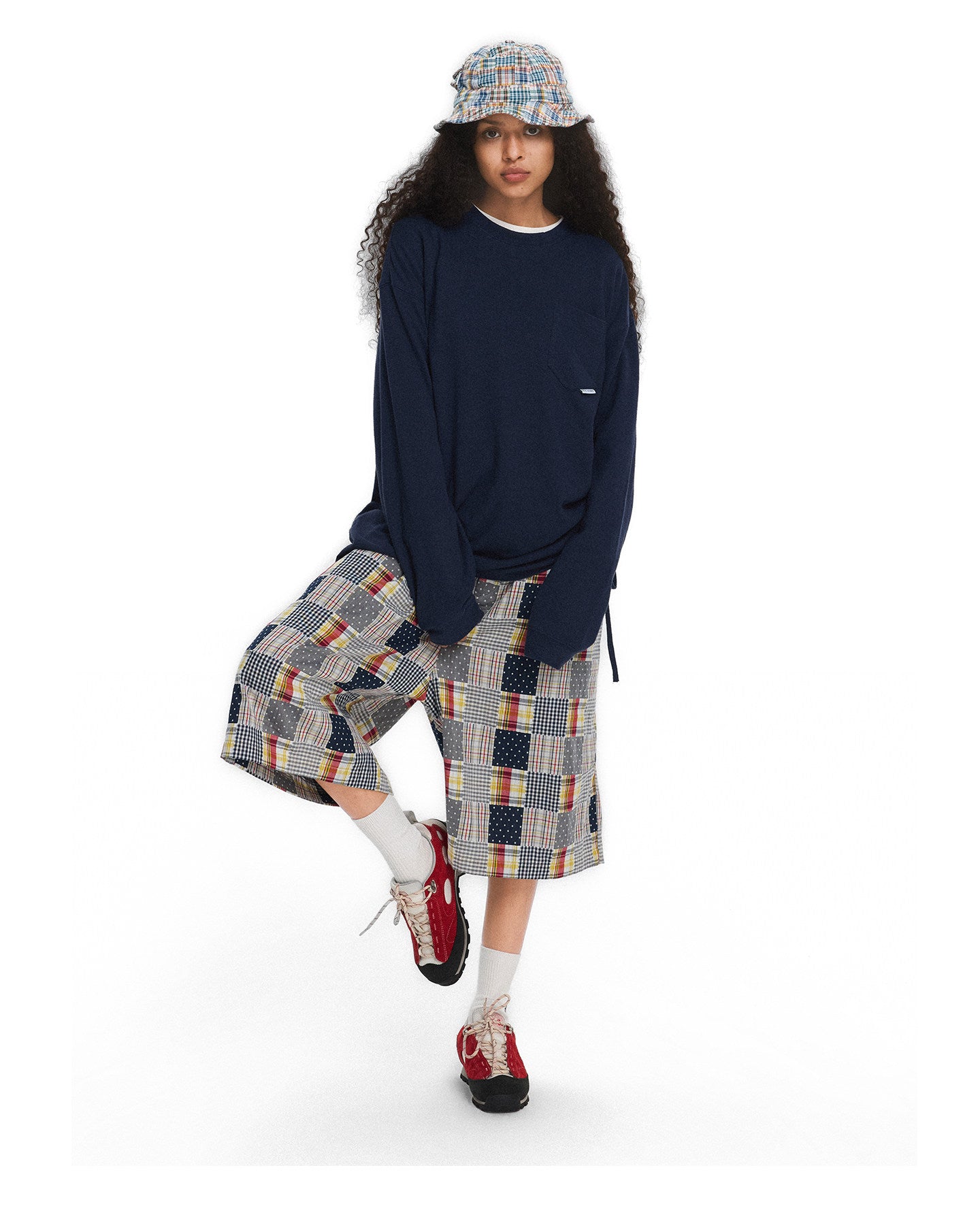 Patchwork Check Pattern Casual Shorts