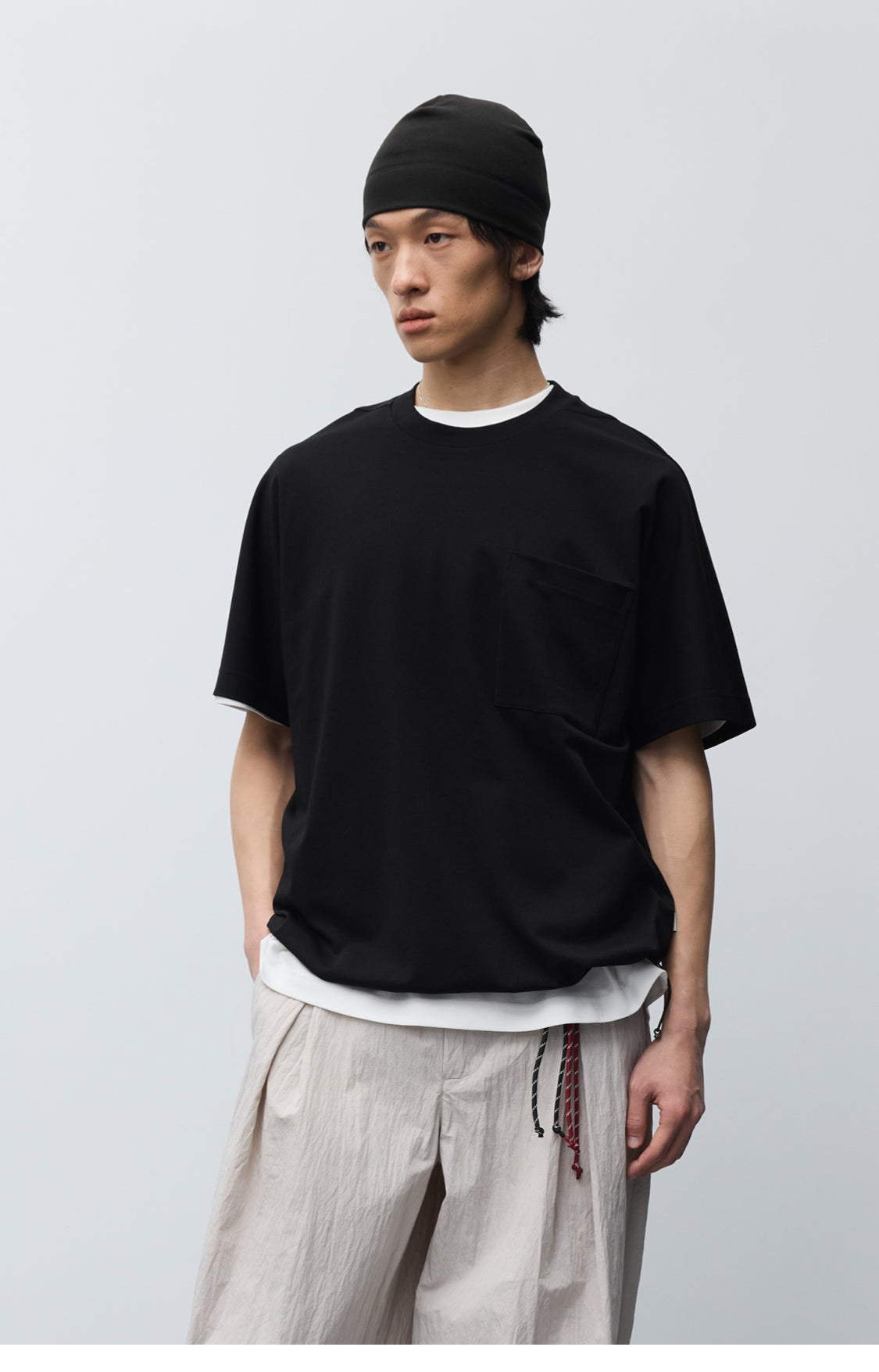 Drawstring loose-fitting T-shirt