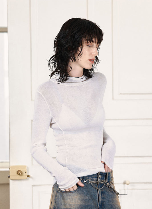 Wool blend lightweight hooded pullover sweater