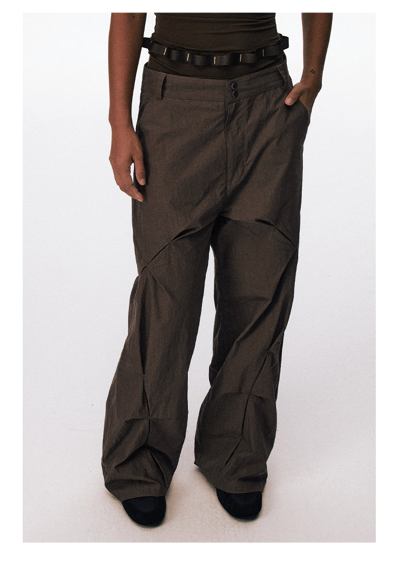 Wrinkle-processed loose-fit casual pants