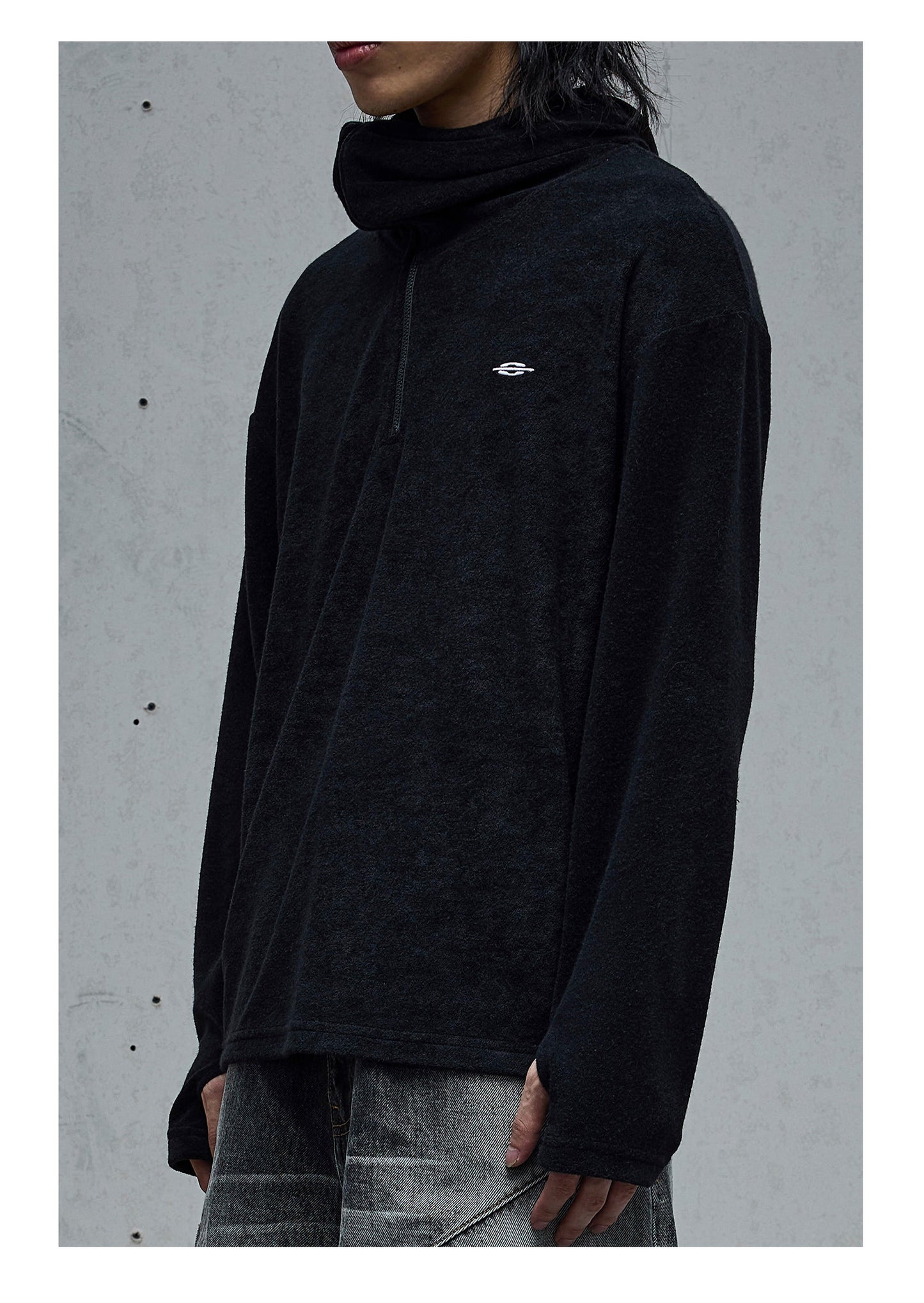 Hooded irregular zipper T-shirt