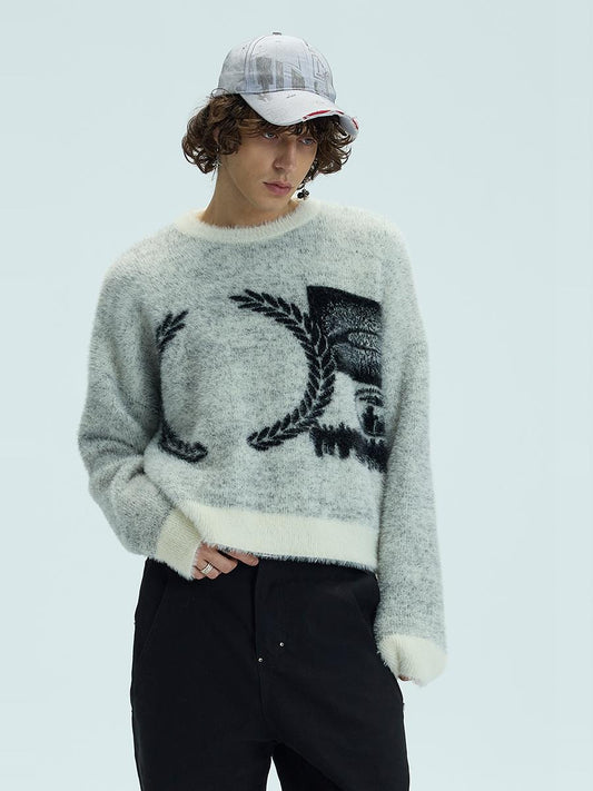 Imitation mink oversized crew neck sweater