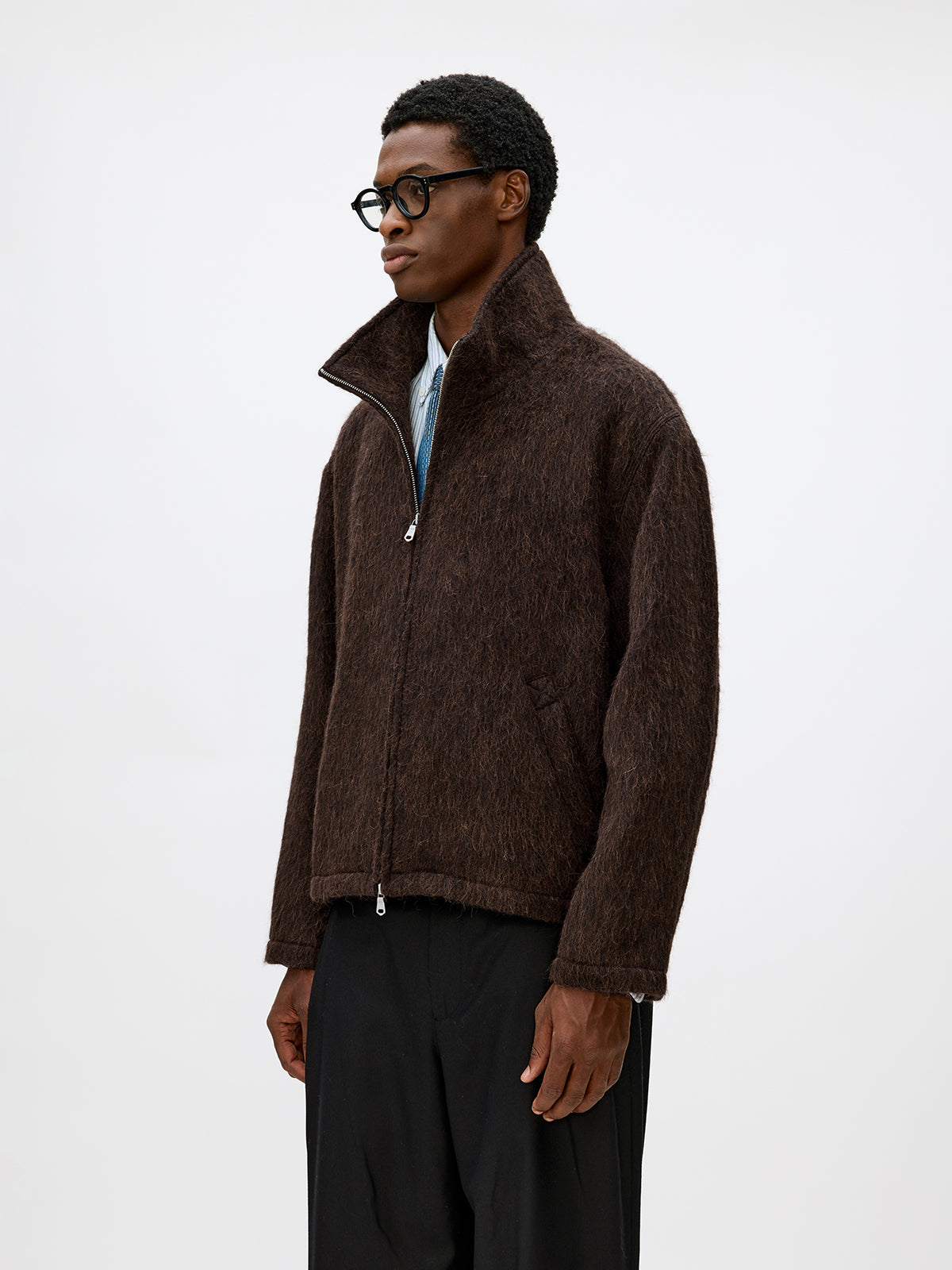 Alpaca Blend Zipper Short Wide Jacket