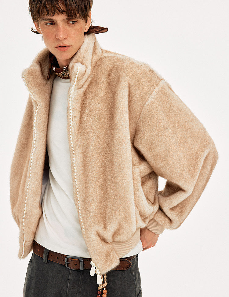 Faux Fur Stand Collar Jacket