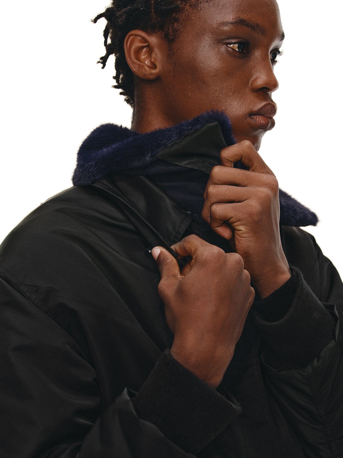 Contrast Fur Collar Bomber Jacket