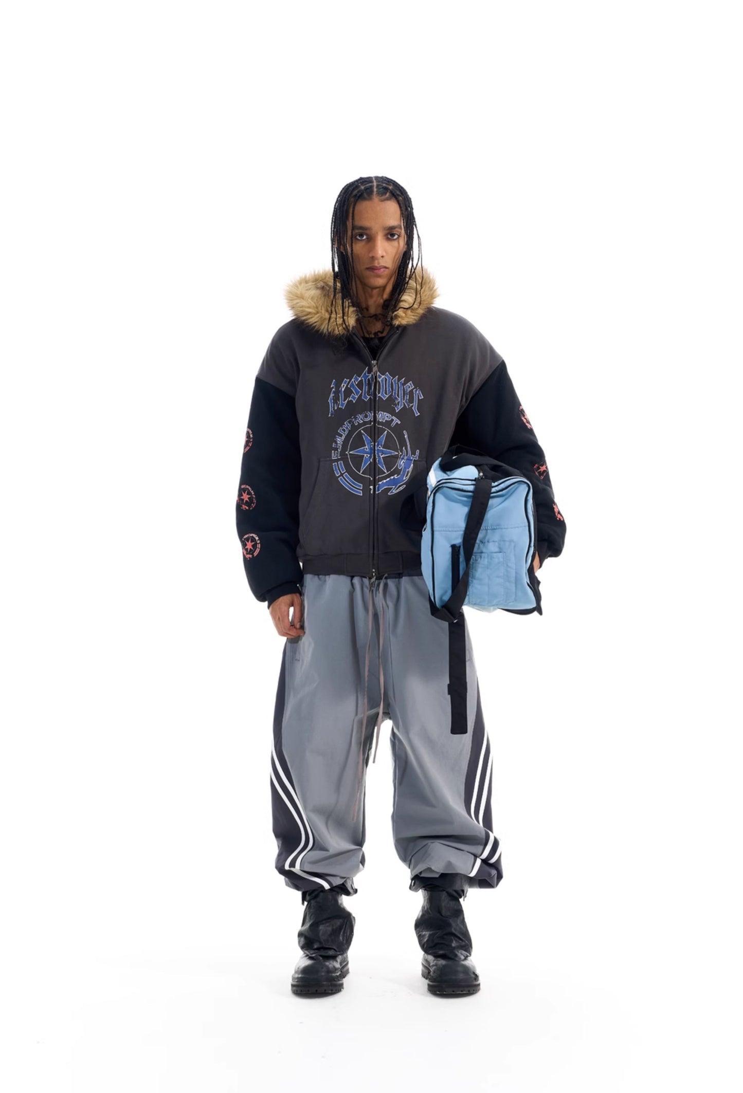 Color Block Fur Collar Sweatshirt