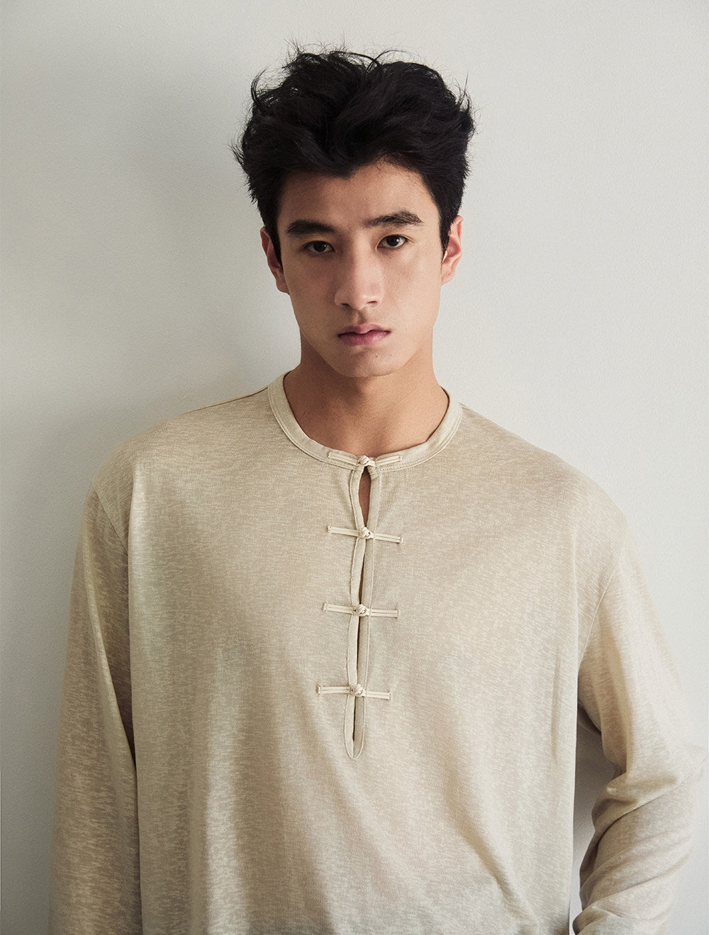 Button-down half-open shirt