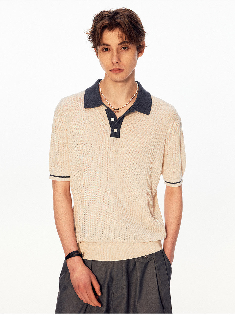 Niche Design Contrast-Color Knit Shirt