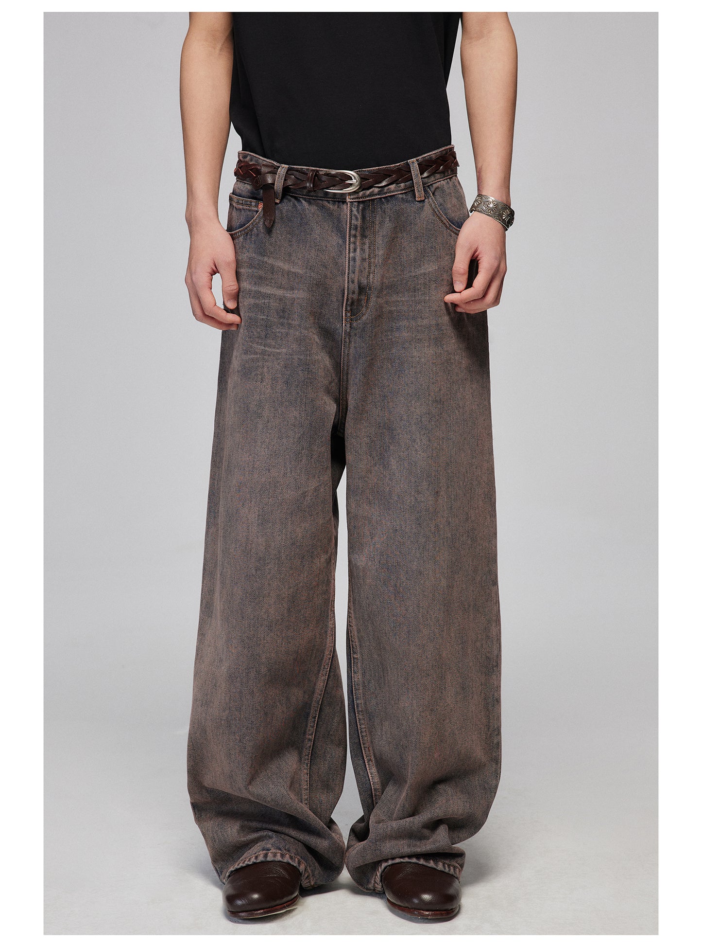 Color wash straight denim pants