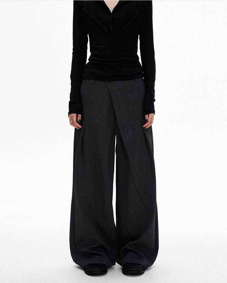 Diagonal-Pocket Relaxed Fit Casual Pants