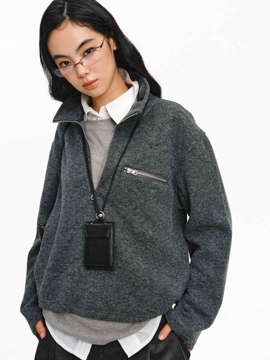 Stand Collar Zipper Shirt