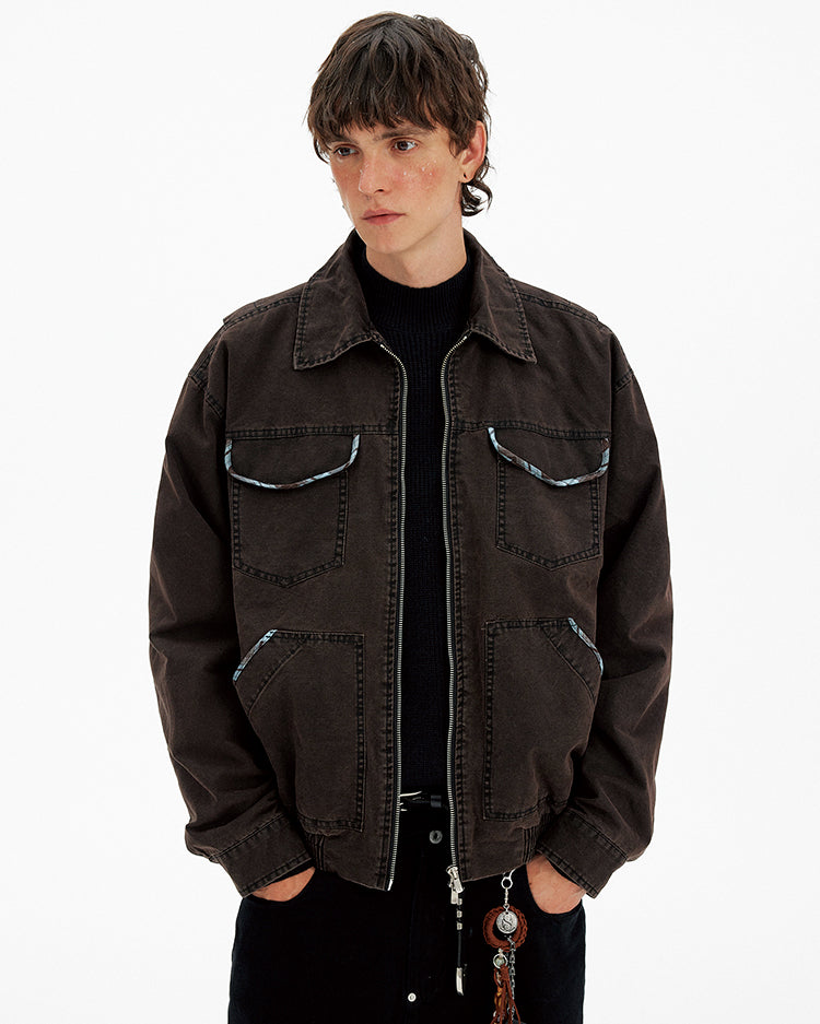 Multi-Pocket Wash-Finished Work Jacket