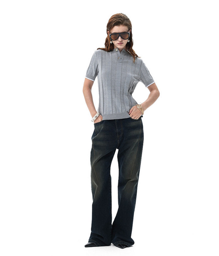 Henley-Neck Knit Shirt
