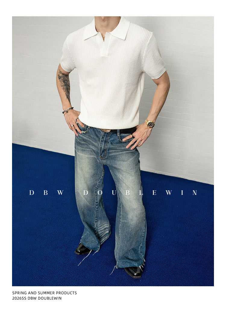 Simple Relax Solid Polo Knit Shirt