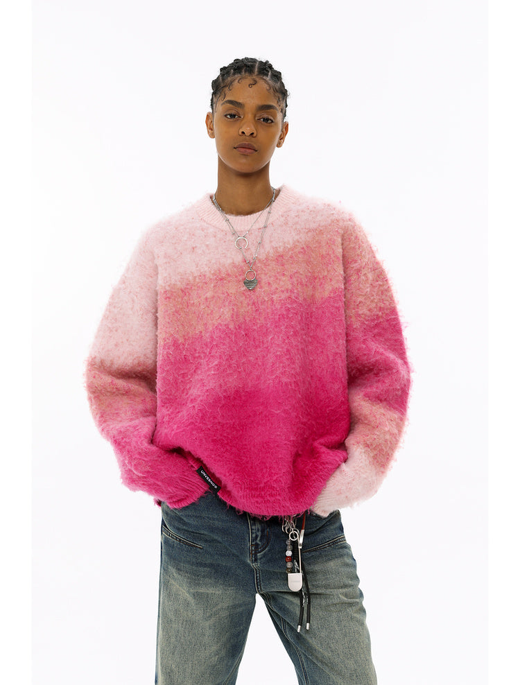 Aurora Gradient Long Sleeve Round Neck Pullover Sweater