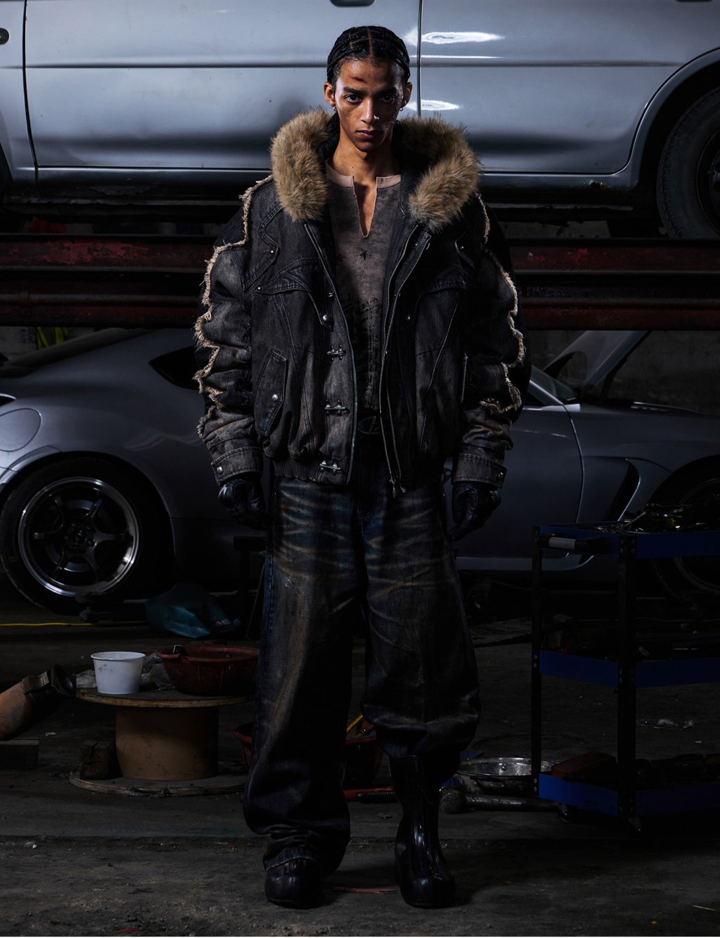 Raccoon Fur Heavyweight Denim Jacket