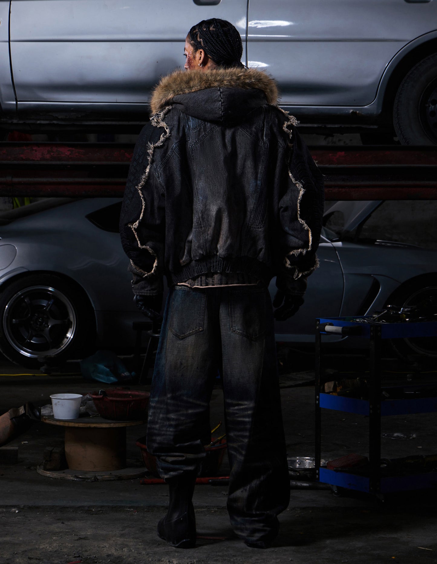 Raccoon Fur Heavyweight Denim Jacket