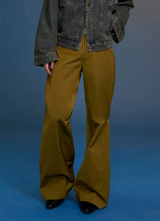 Retro Button-down Pleated Micro Flared Casual Pants