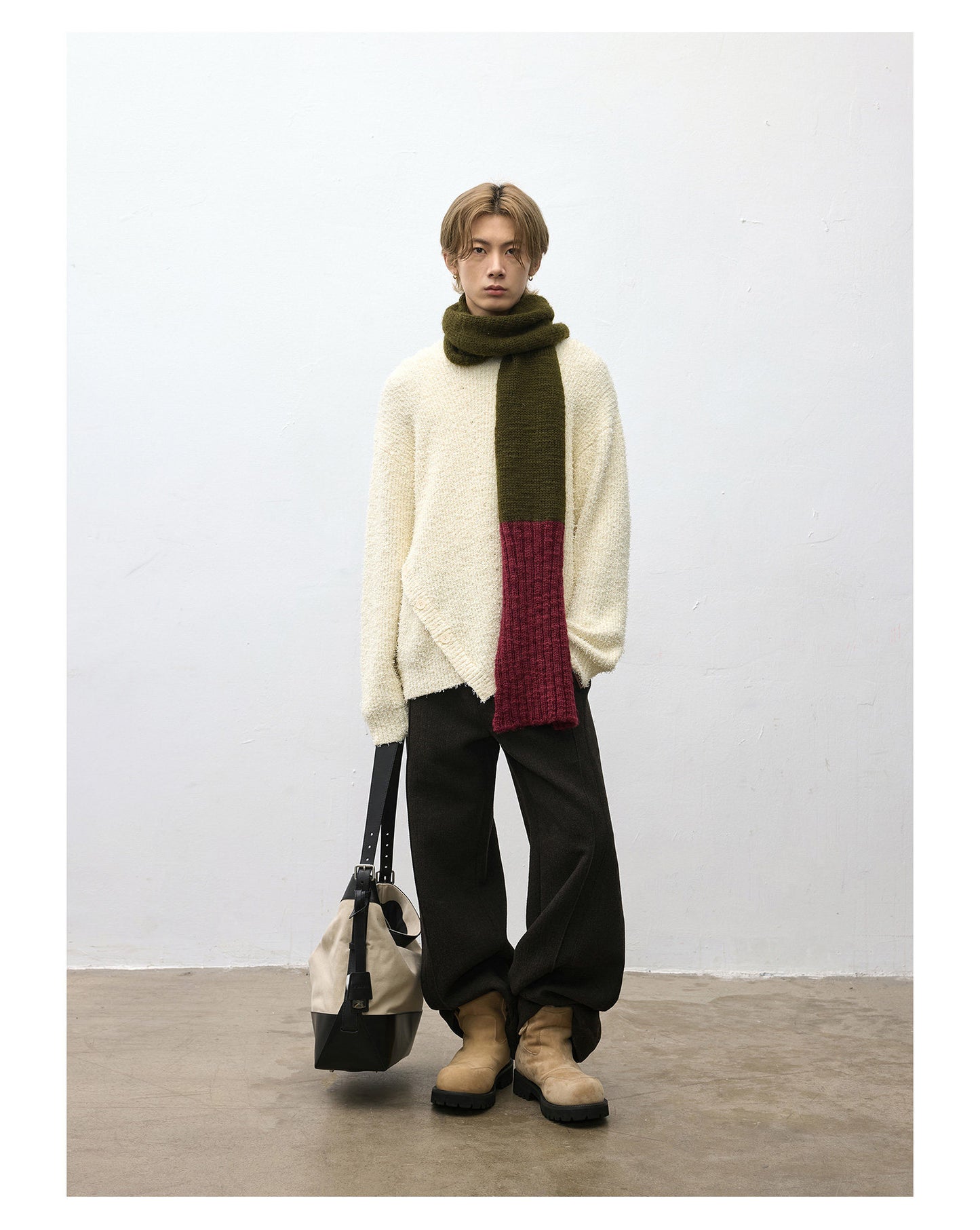 Asymmetrical bias-cut crewneck sweater