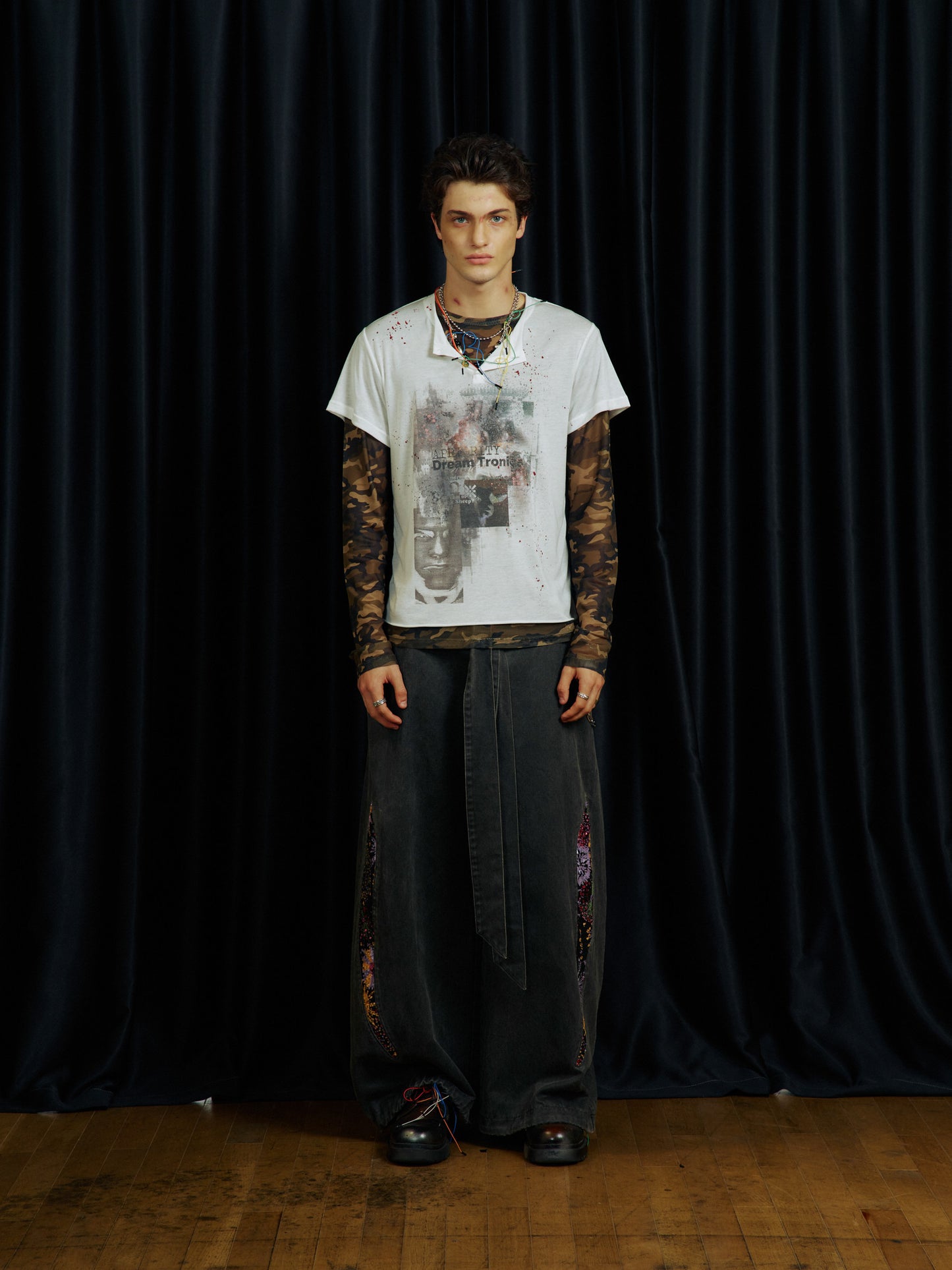 Ink Splash Print Henley Neck T-Shirt