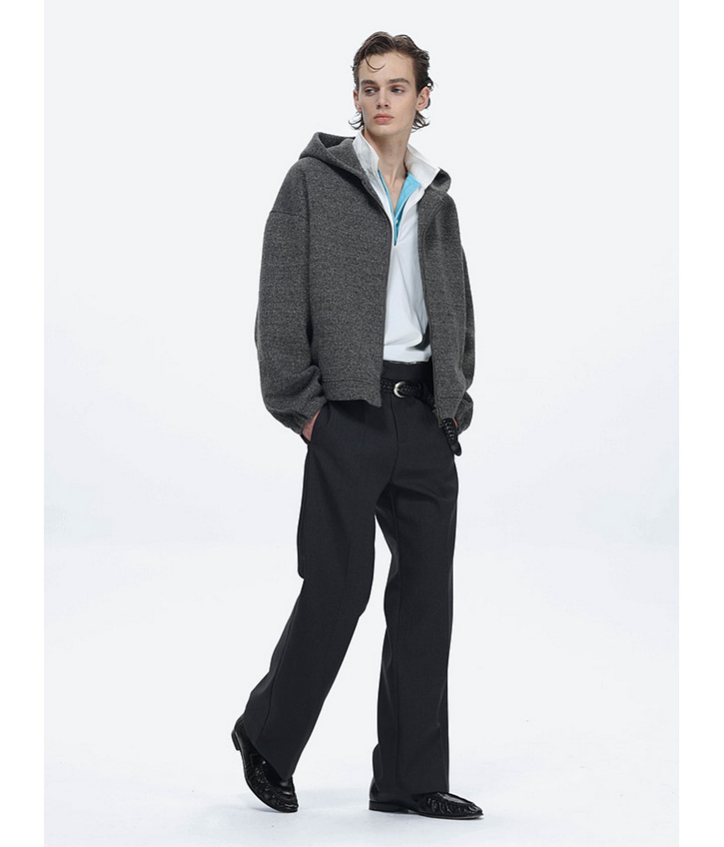 Textured Fleece Hooded Sweatshirt Jacket