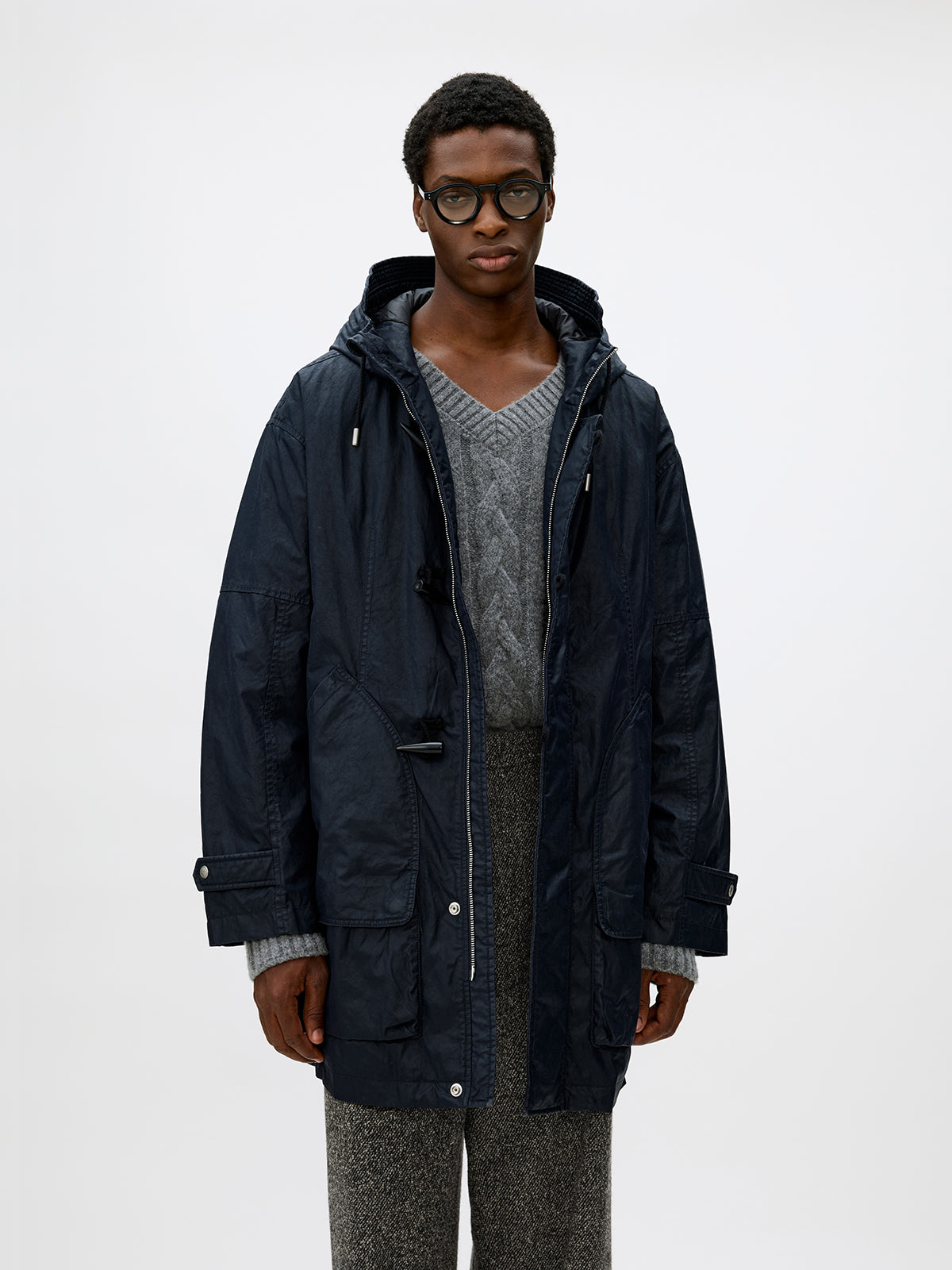 Hooded Toggle Button Coat